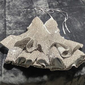 Sparkling Silver Sequin Halter Top Dress